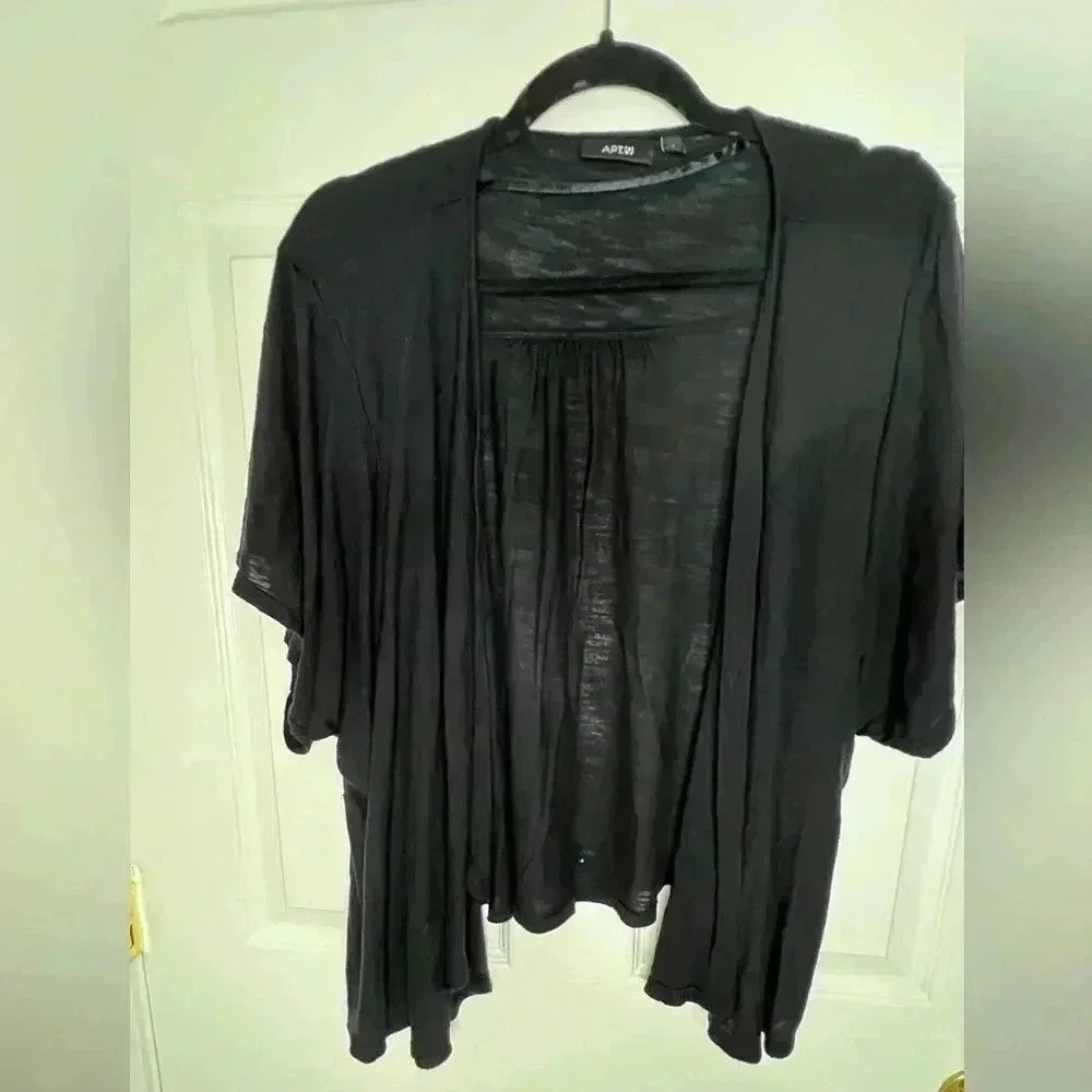 🌸 Apt 9 Short Sleeve Cropped Slub Open Drape Front Cardigan, Size M, Black